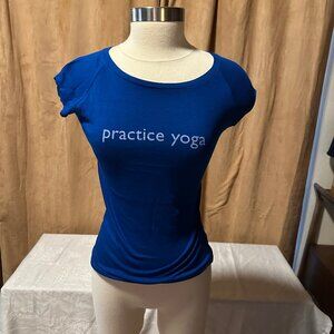 Blue "Practice Yoga" Short Sleeve Fitted T-shirt